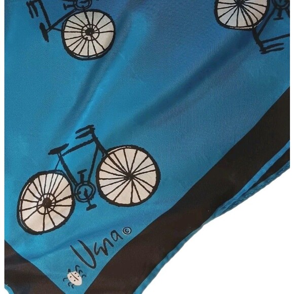 Vintage Vera Neumann Bicycle Scarf Blue Black White Ladybug Signed Square 21" - Picture 6 of 10
